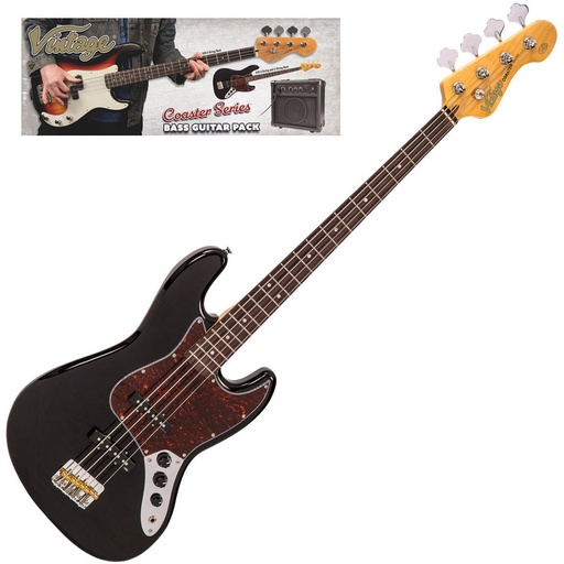 [VIP-V49BLK] Vintage V49 Coaster Bass Guitar Pack - Gloss Black