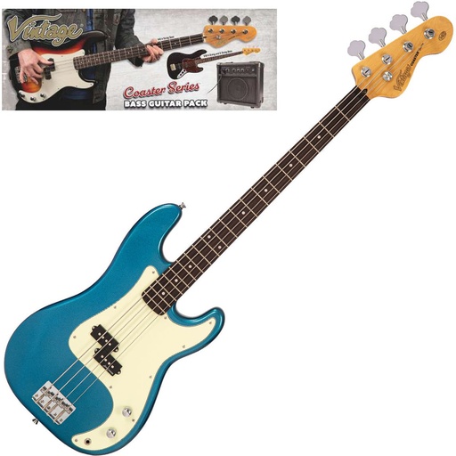 [VIP-V40CAB] Vintage V40 Coaster Bass Guitar Pack - Candy Apple Blue