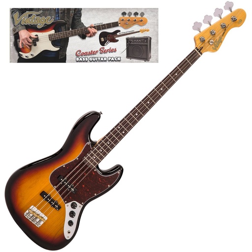[VIP-V49SB] Vintage V49 Coaster Bass Guitar Pack - 3 Tone Sunburst