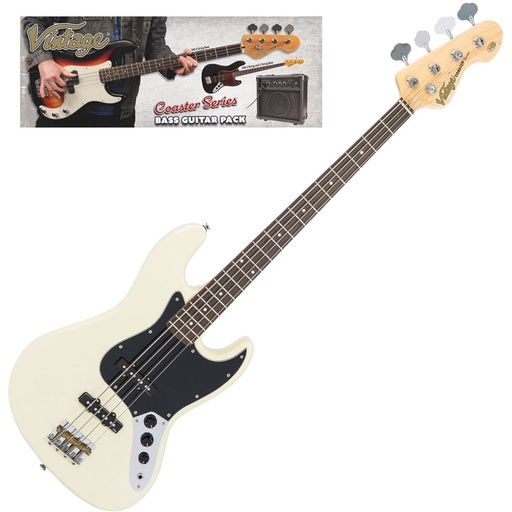 [VIP-V49VW] Vintage V49 Coaster Bass Guitar Pack - Vintage White