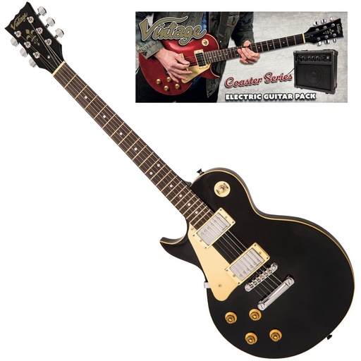[VIP-LHV10BLK] Vintage V10 Coaster Left Handed Electric Guitar Pack - Gloss Black
