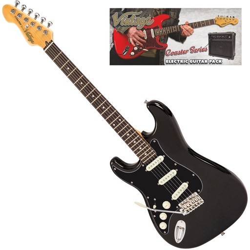 [VIP-LHV60BLK] Vintage V60 Coaster Left Handed Electric Guitar Pack - Gloss Black