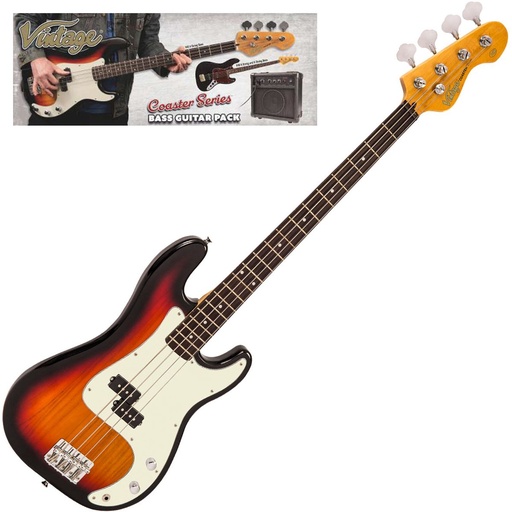 [VIP-V40SB] Vintage V40 Coaster Bass Guitar Pack - 3 Tone Sunburst