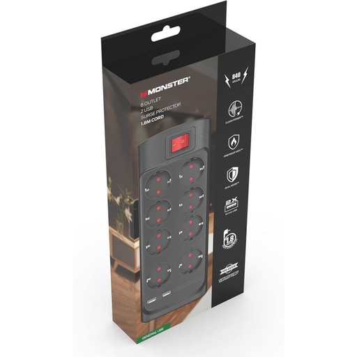 [VMP4003] Monster Cable Monster Power Surge Protector 8 AC/2 USB-A DE