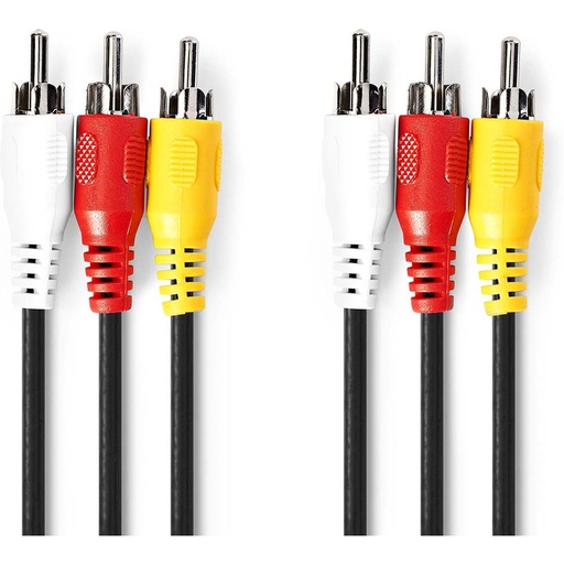 [CVGL24300BK15] Nedis Composite Video Cable 3X RCA Male 3X RCA Male Nickel Plated 480p 1.50m