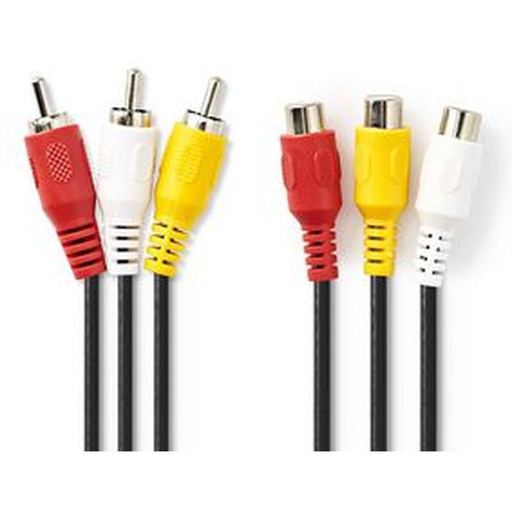[CVGP24305BK50] Nedis Composiet Video Cable 3X RCA M-3X RCA F 5.0m BK